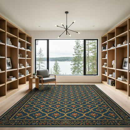 Traditional Persian Blue and Teal Blue Teal Floral Persian Area Rug