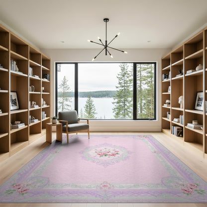 Pink Rose Floral Vintage Area Rug