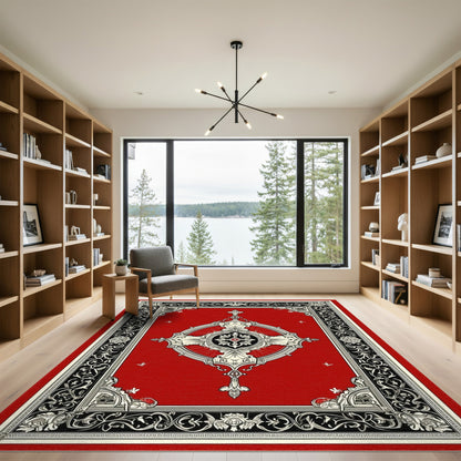 Red Traditional Persian Red Ornate Medallion Persian Area Rug