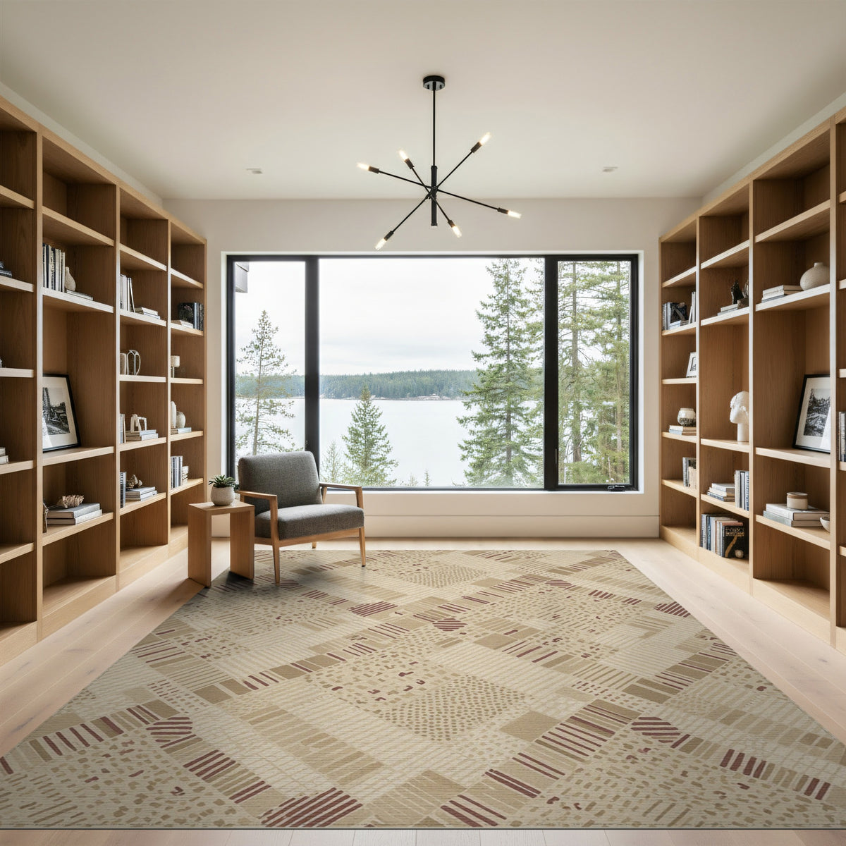 Beige and Neutral Woven Beige Geometric Woven Area Rug