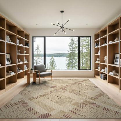 Beige and Neutral Woven Beige Geometric Woven Area Rug