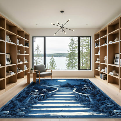 Haunted Moonlit Skeleton Staircase Washable Area Rug