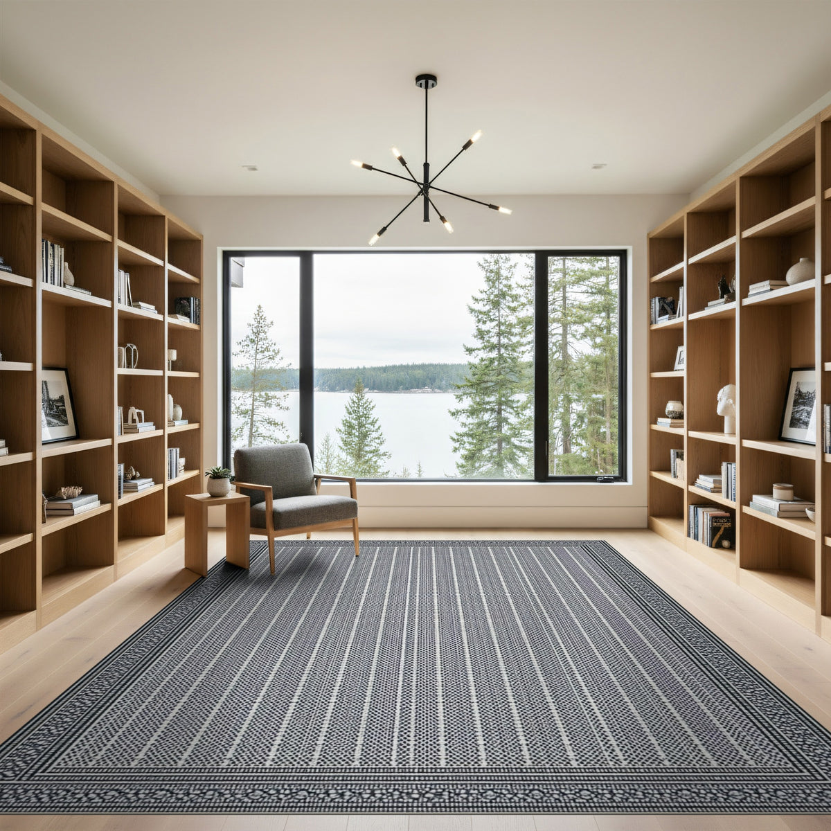 Black White Geometric Striped Area Rug