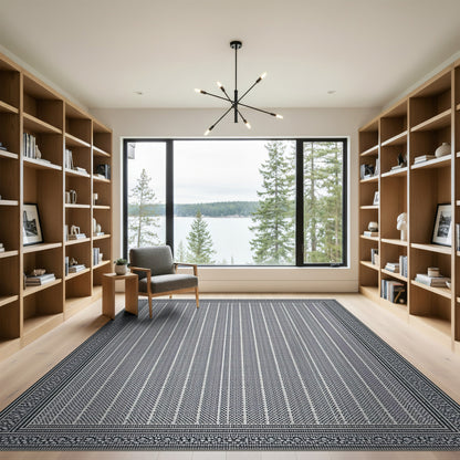 Black White Geometric Striped Area Rug