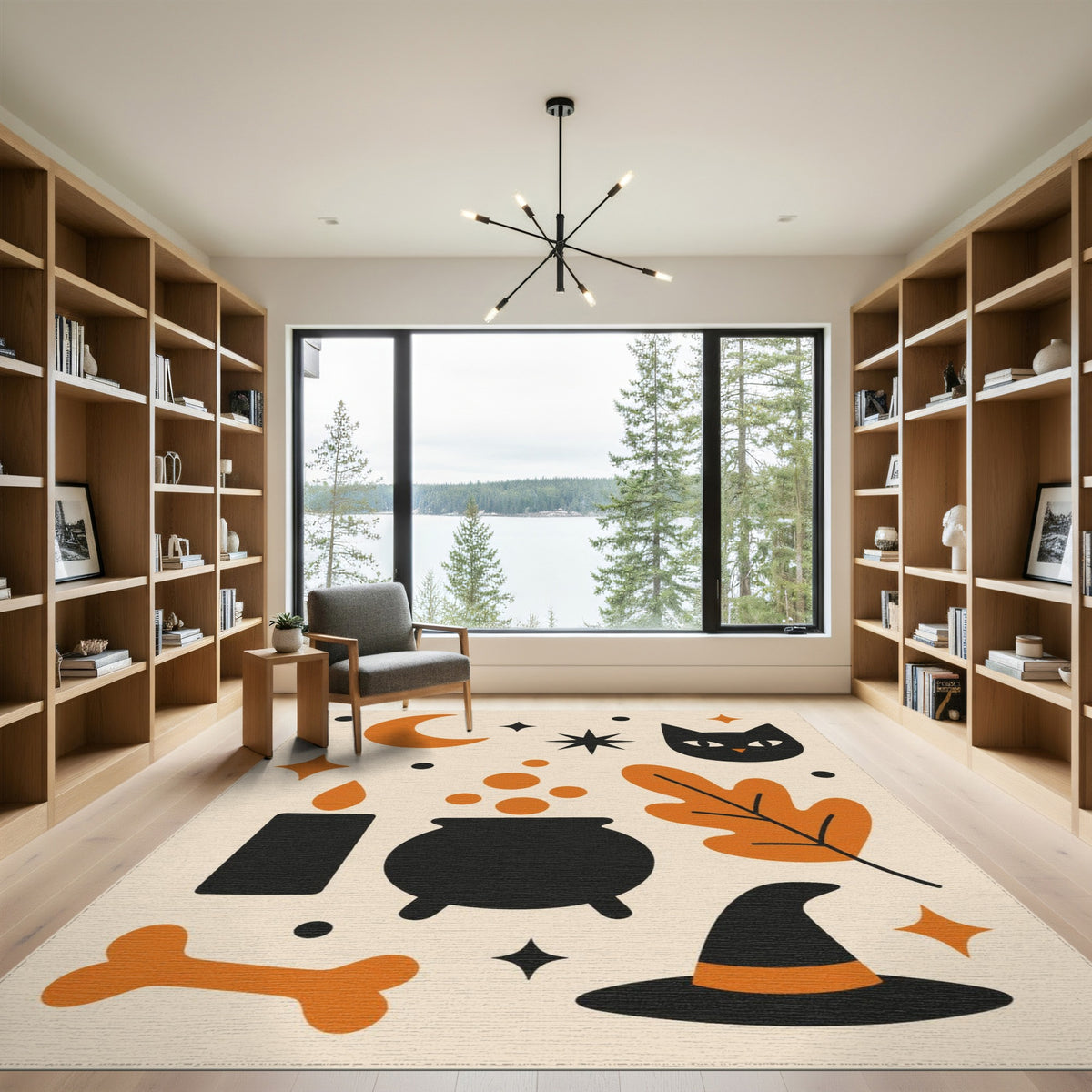 Halloween Cat Cauldron Washable Area Rug