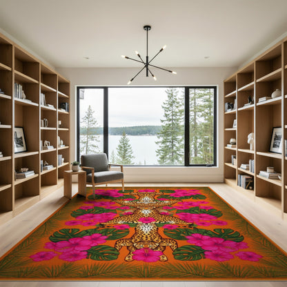 Leopard Hibiscus Orange Area Rug