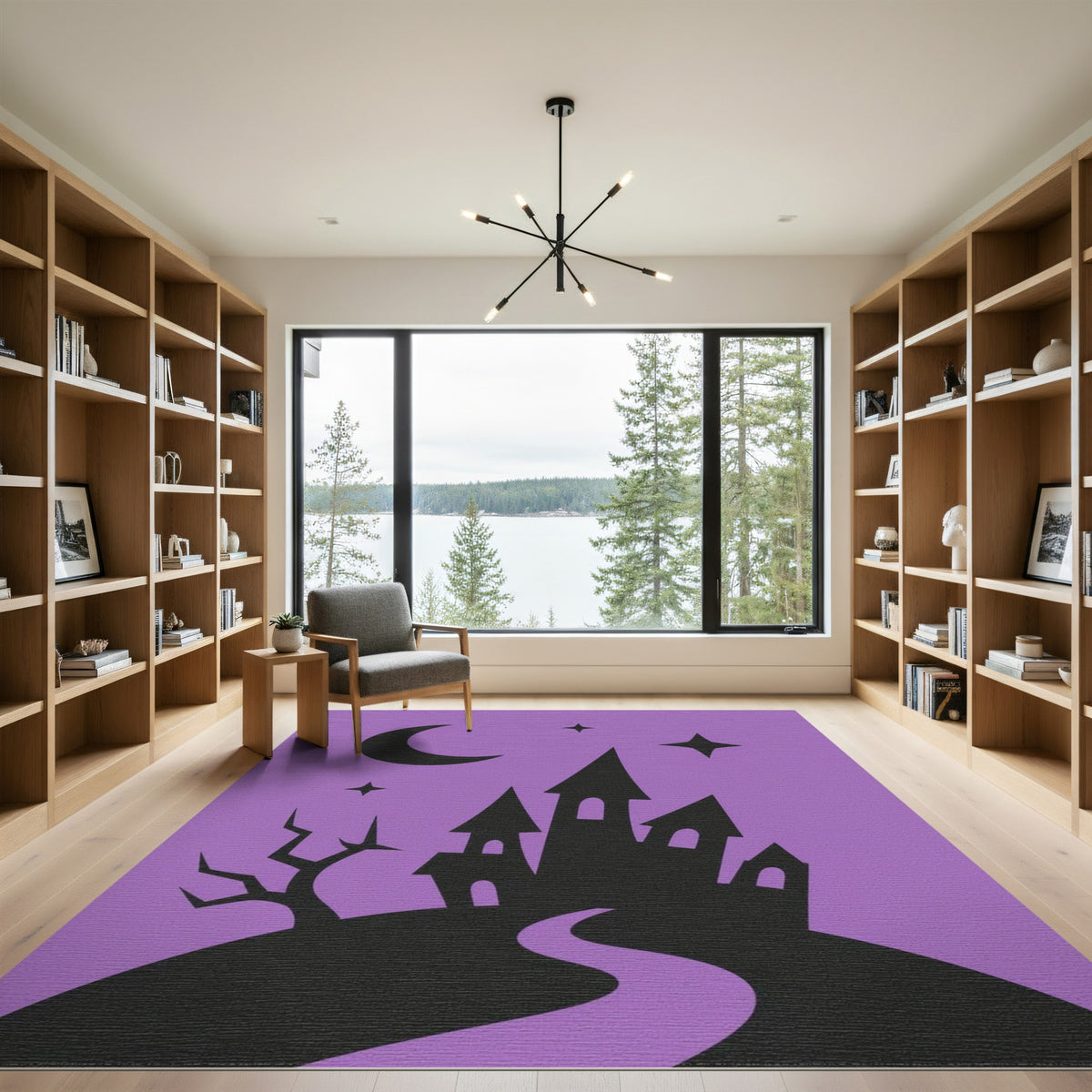 Purple Spooky Castle Silhouette Rug