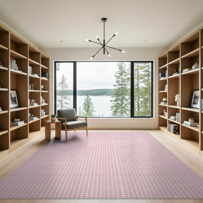 Pink Washable Pink Gingham Checkered Washable Area Rug