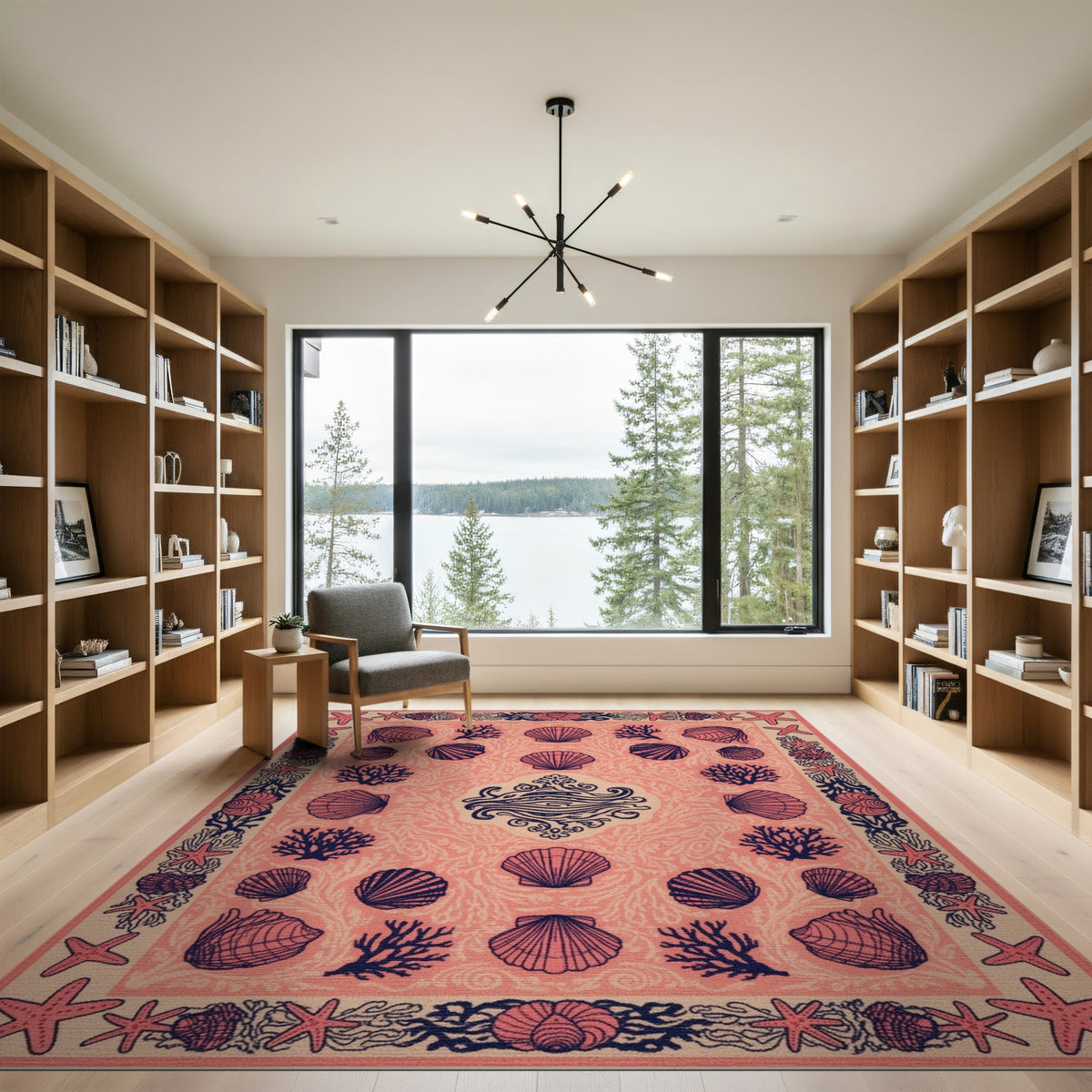 Seashell Pink Seashell Coastal Area Rug