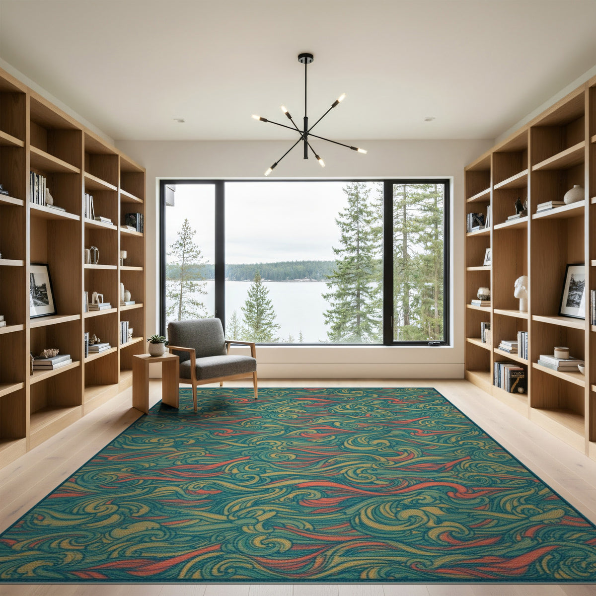 Vibrant Teal Wave Swirl Area Rug
