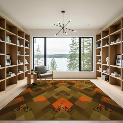 Geometric Mountain Bike Brown Area Rug