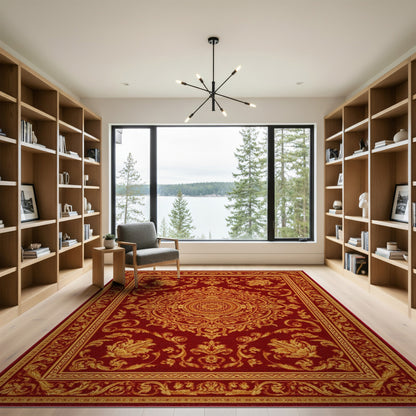 Red Gold Medallion Traditional Persian Area Rug