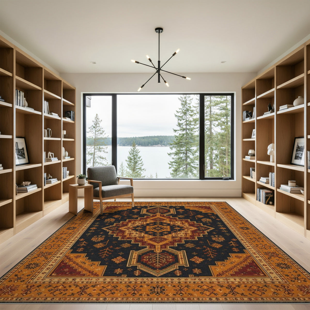 Multi-color and Patterns Navy Orange Persian Medallion Area Rug