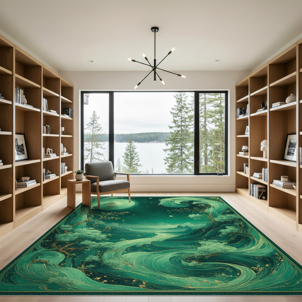 Ethereal Teal Swirl Abstract Area Rug