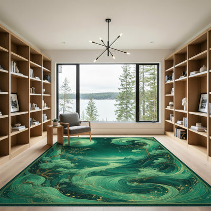 Ethereal Teal Swirl Abstract Area Rug