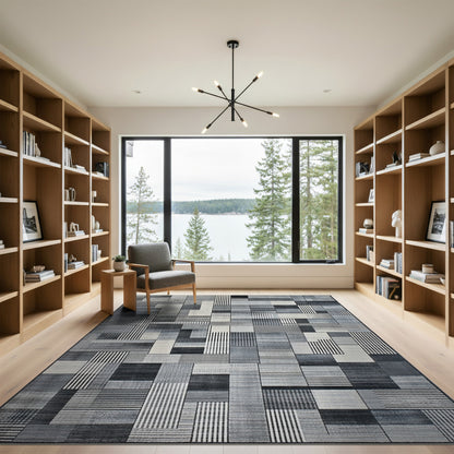 Black and White Patchwork Black White Geometric Patchwork Area Rug