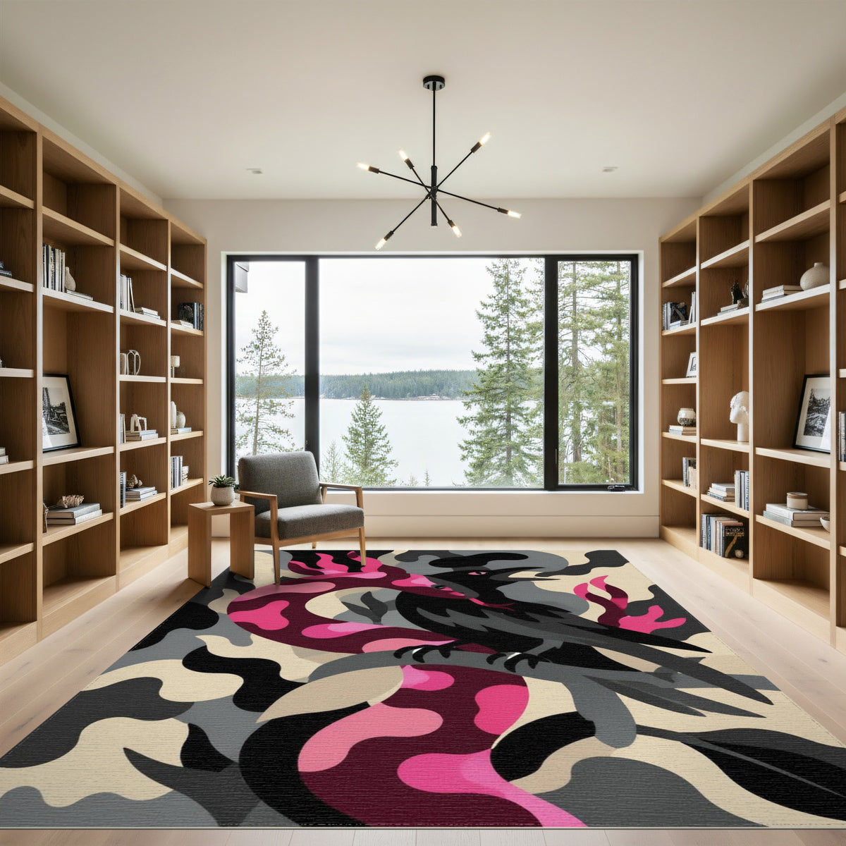 Pink Serpent Raven Abstract Area Rug