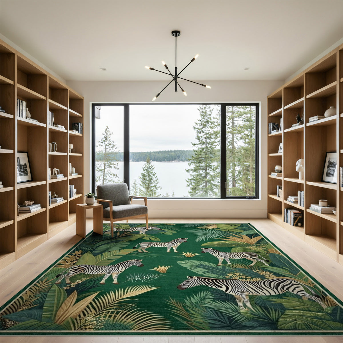 Kids Cartoon Green Zebra Jungle Area Rug