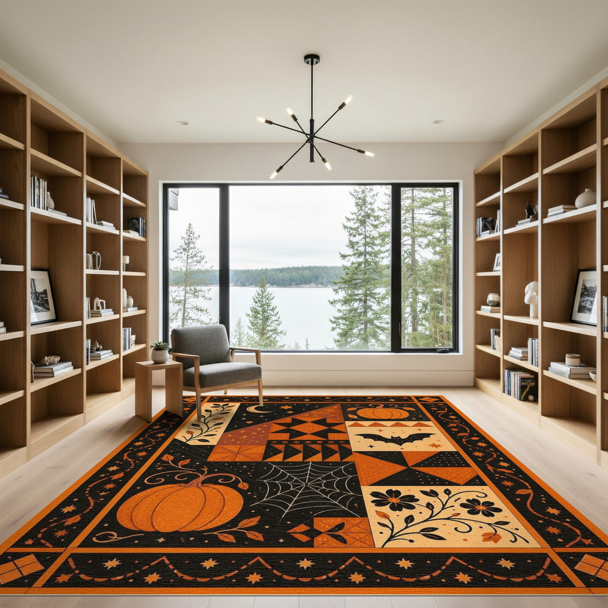 ODIKA Orange Pumpkin Bat Patchwork Area Rug