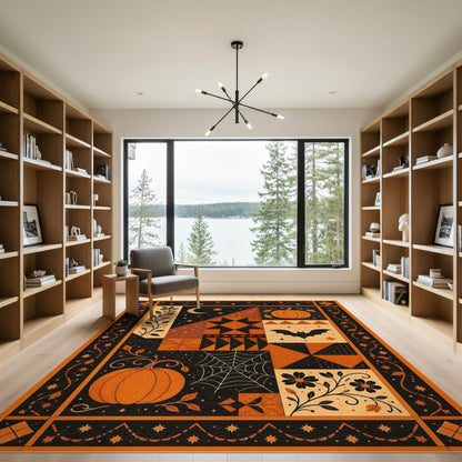 ODIKA Orange Pumpkin Bat Patchwork Area Rug