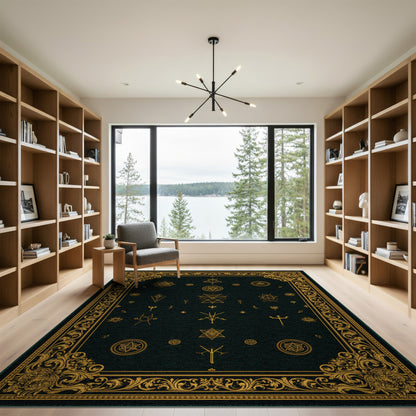 Mystical Gold Symbols Area Rug