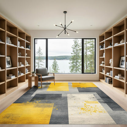 Geometric Modern Yellow Grey Geometric Abstract Area Rug