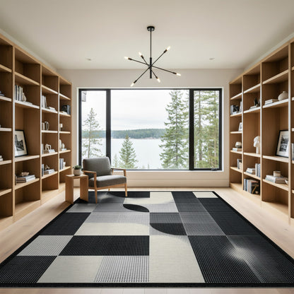 Washable Geometric Modern Black White Geometric Washable Area Rug