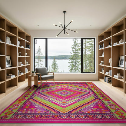 Vibrant Multi-Color Tribal Diamond Area Rug