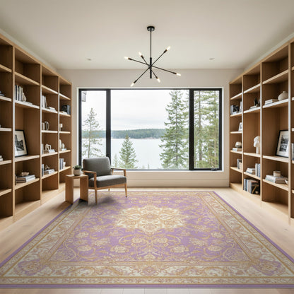 Traditional Persian Purple Gold Floral Persian Area Rug