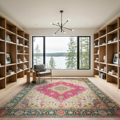 Medallion Traditional Persian Vibrant Pink Persian Medallion Area Rug