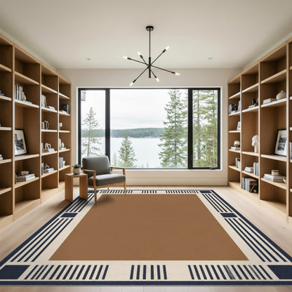 Geometric Brown Navy Border Area Rug
