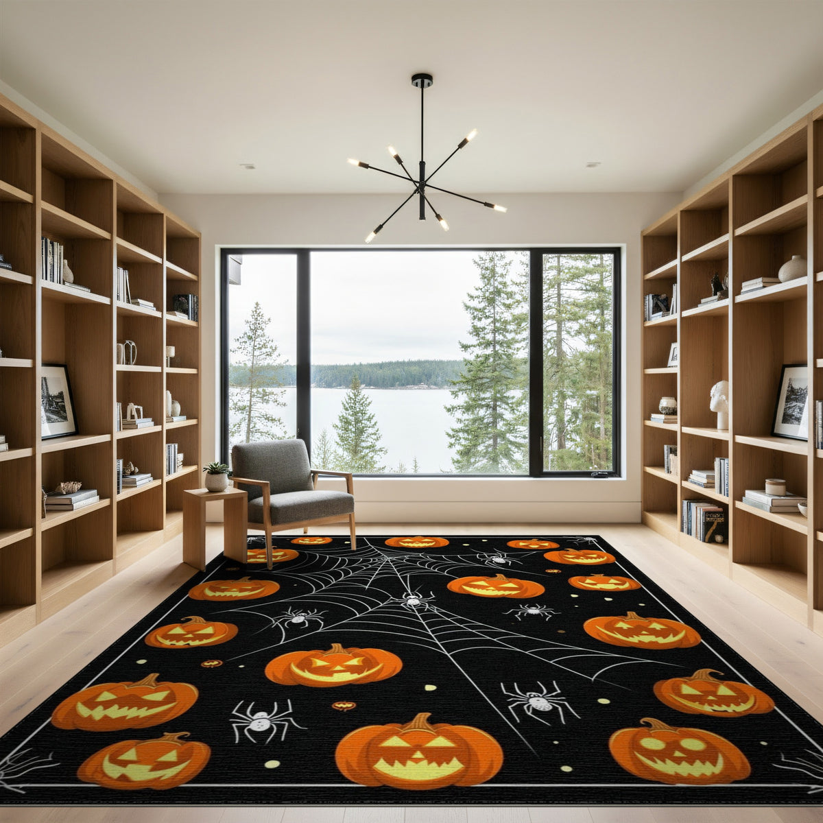 Halloween Pumpkin Spiderweb Area Rug