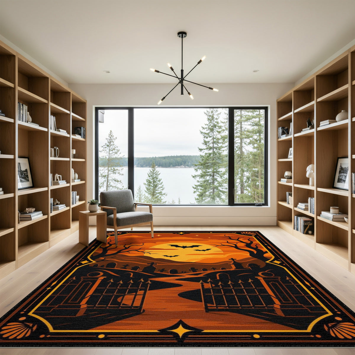 Orange Halloween Graveyard Area Rug