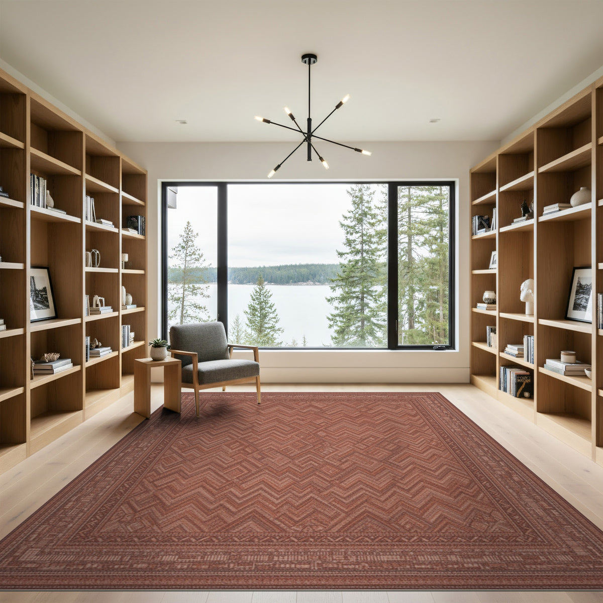 Red Chevron Area Rug with Border