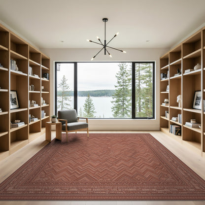Red Chevron Area Rug with Border