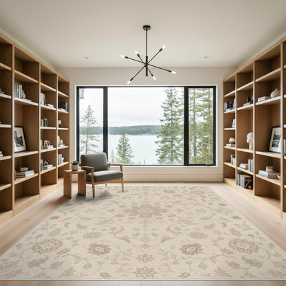 Beige and Neutral Beige Floral Medallion Area Rug