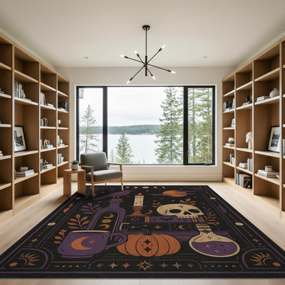 Purple Mystic Raven Skull Area Rug