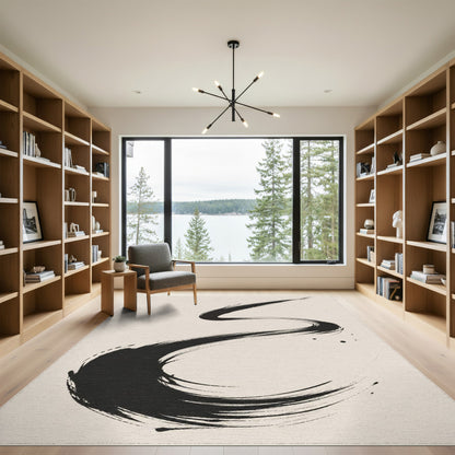 Abstract Area Abstract Black Brushstroke Area Rug