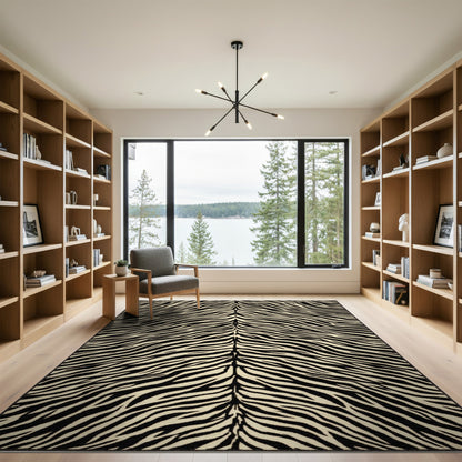 Geometric Modern Black and White Zebra Stripe Black White Area Rug