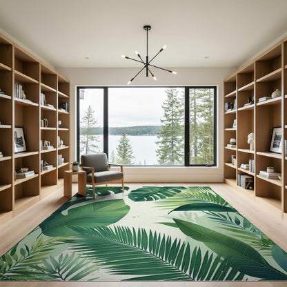 Lush Green Leaf Washable Area Rug