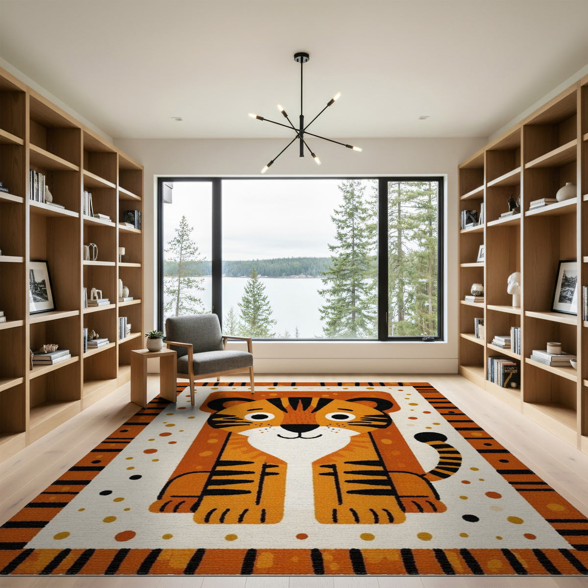 Orange Tiger Cub Kids Cartoon Area Rug