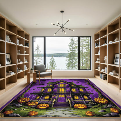 Purple Haunted Mansion Halloween Kids Cartoon Area Rug