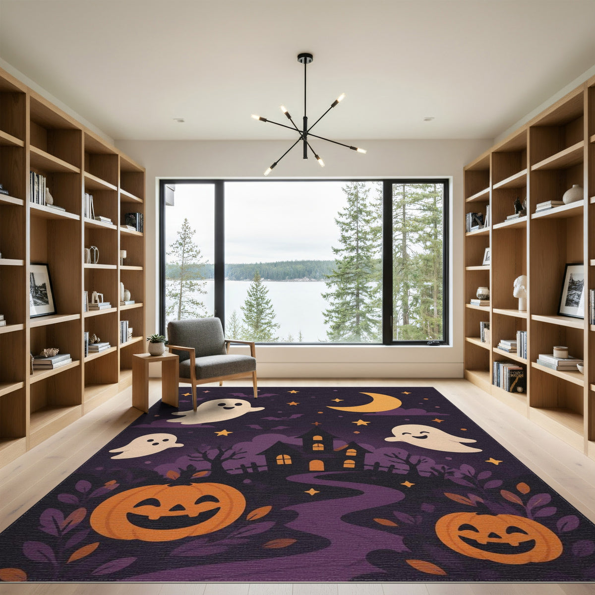 Cute Halloween Ghosts Pumpkins Purple Area Rug