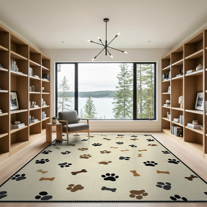 Paw Print and Bone Beige Area Rug