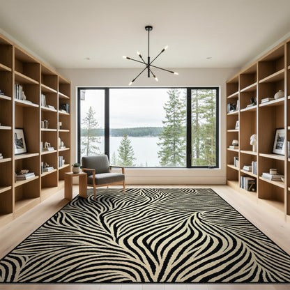 Black White Swirl Zebra Area Rug