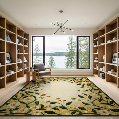 Yellow Floral Vine Border Area Rug