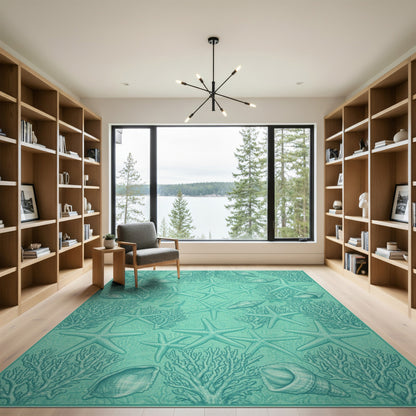 Blue and Teal Starfish Coastal Area Rug