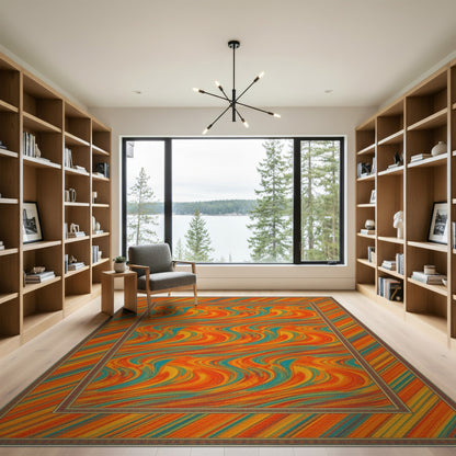 Multi-color and Patterns Vibrant Orange Teal Swirl Abstract Area Rug