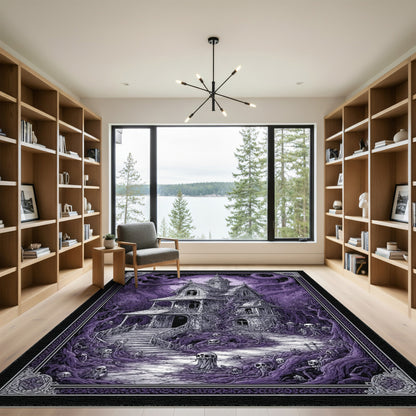 Purple Gothic Haunted Mansion Area Rug