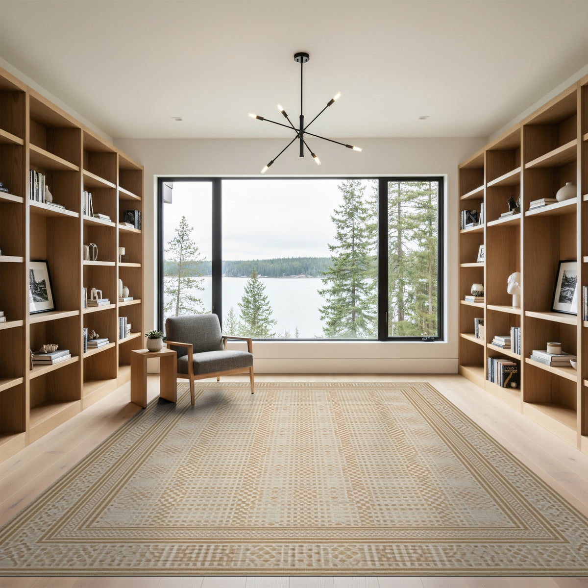 Beige Geometric Lattice Area Rug